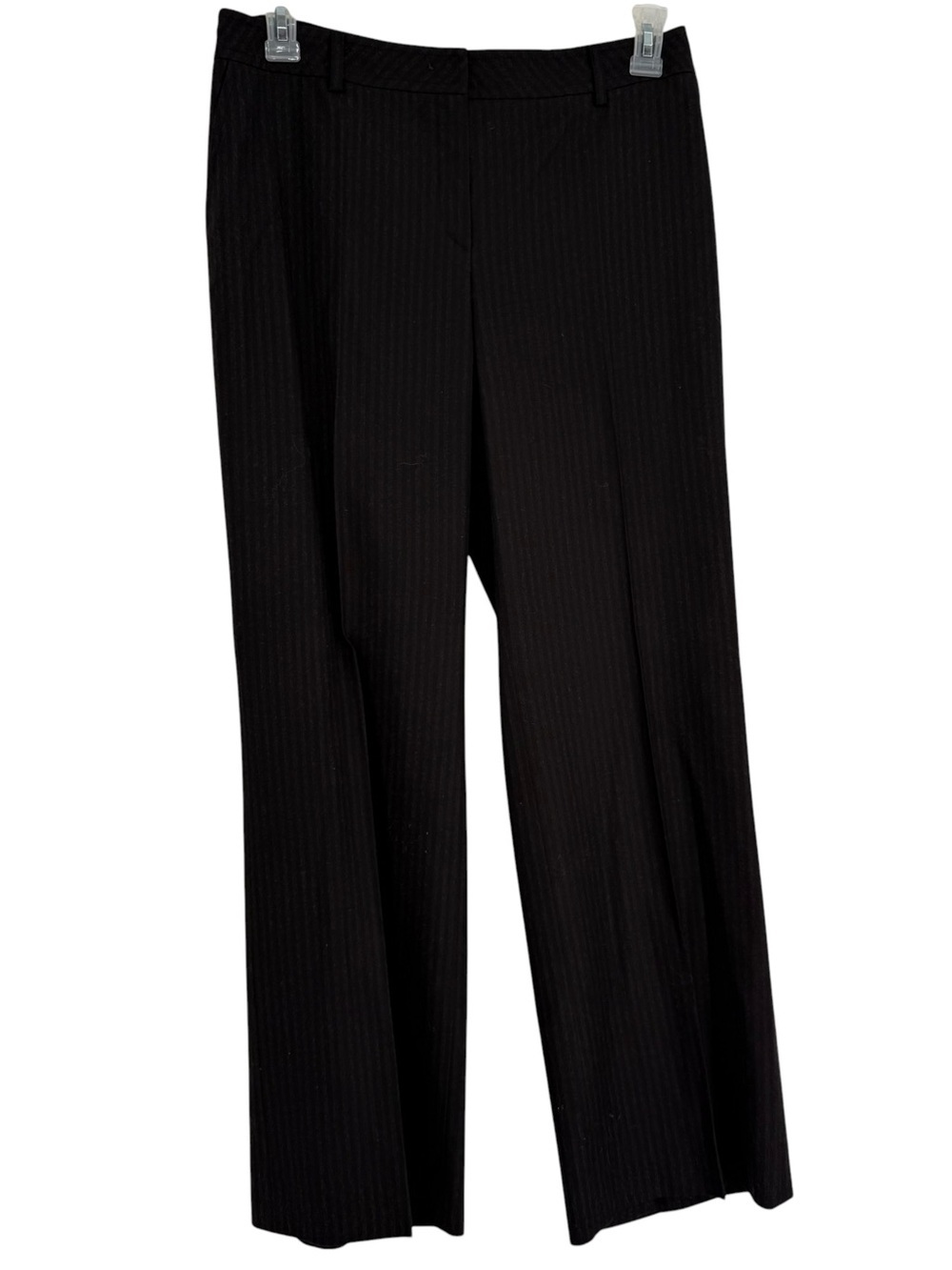 Akris Wool Pants Women Size 10 Wide Leg Black Stripe Front Snap/zip Career